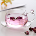 Top quality borosilicate glass tea cup with saucer,haonai glass coffee set.
